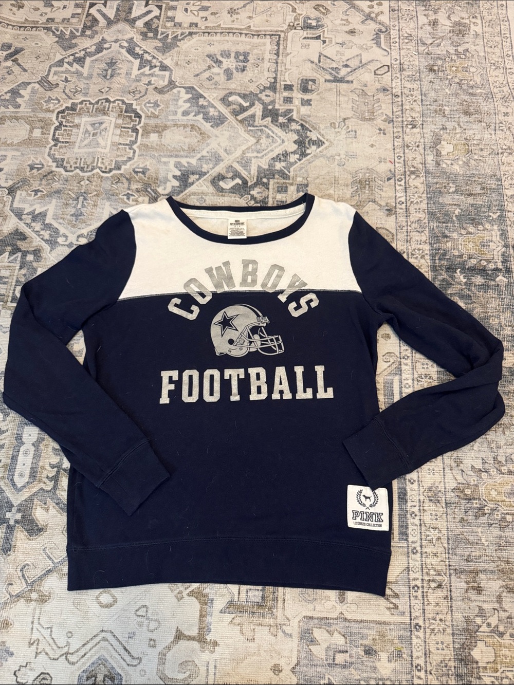 Authentic PINK Victoria's Secret Navy and White Cowboys Football Pullover